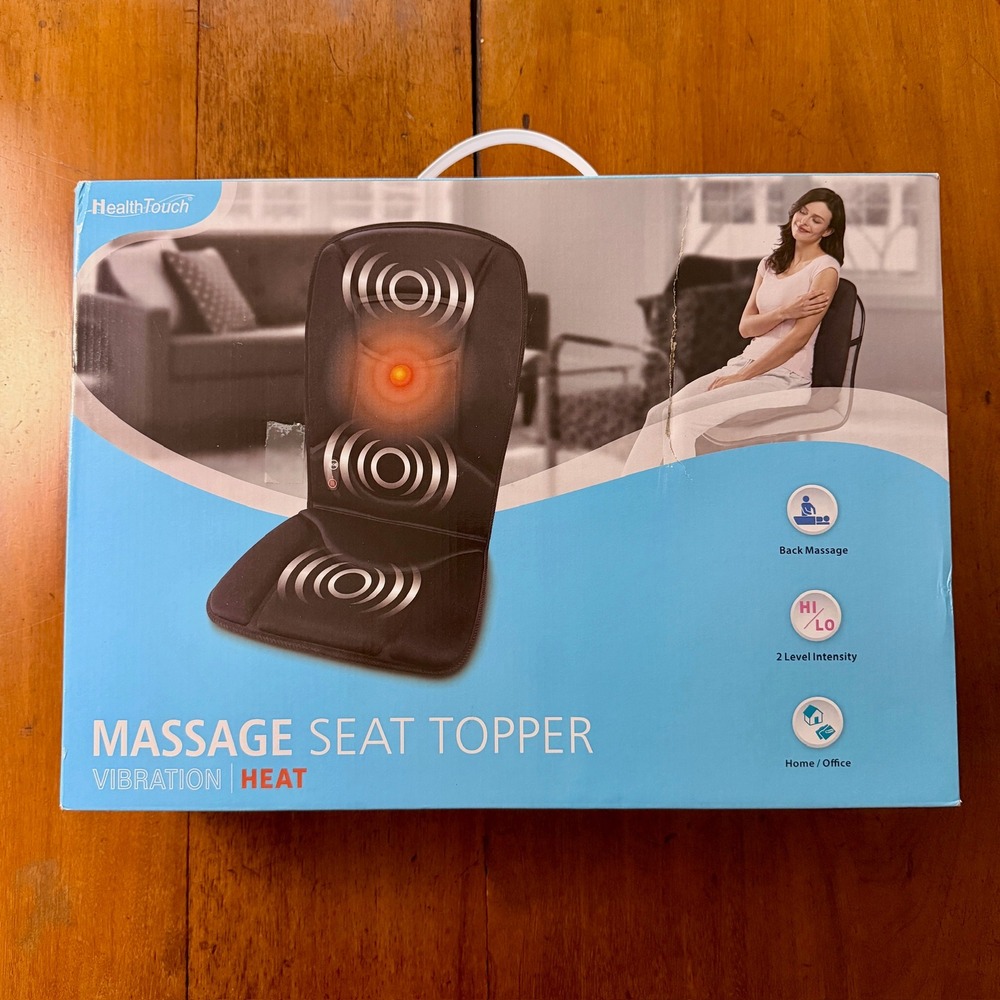 HealthTouch Massage Seat Topper Vibration Heat Back Massager Black H-2754-3